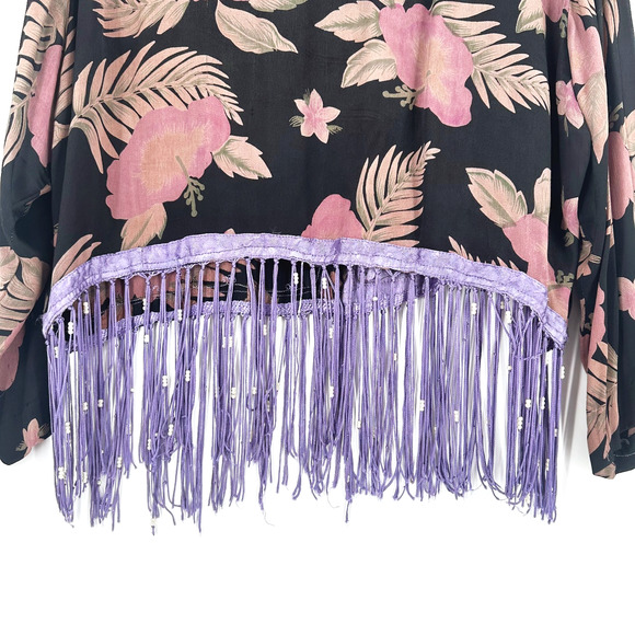 VTG Tienda Ho Fringe Floral Blouse Bohemian Art To Wear Mirror Folk Festival OS - Picture 4 of 10